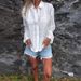 Women's Clothing Solid Color Embroidered Hollow All-match Polo Collar Cardigan Top_ecoleips.com