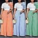 Women's Clothing round neck short sleeve striped contrast color wide leg pants two piece set_ecoleips.com