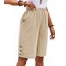 Aria Basics Aria Basics 2025 New Cotton-Linen Shorts, Mid-Length Cross-Border European And American Women's Clothing, Solid Color Casual Pants,_ecoleips.com
