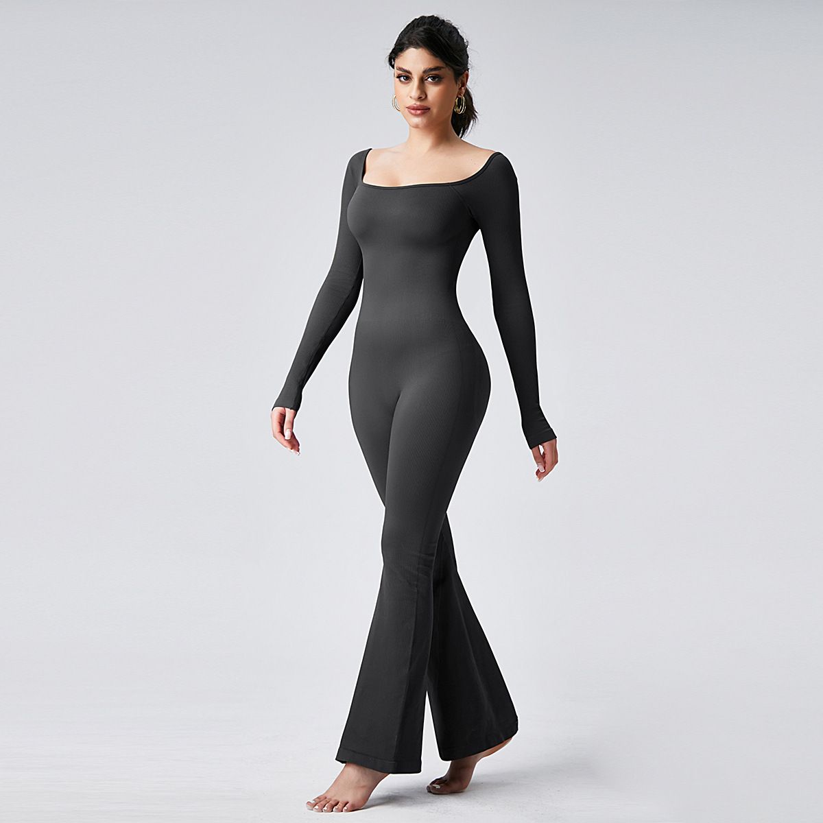 3-Color Seamless Yoga Jumpsuit – High-Waisted Bootcut Leggings For Women (Coffee/Black/Gray, S-L) – Butt-Lifting & Breathable_ecoleips.com