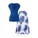 Women's Clothing Elegant Solid Color Draped T Shirt With Floral Print Skirt Sets_ecoleips.com