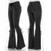 K Jeans Mid Waist Lace Up Denim Pants Stretch Jeans Women's Flared Pants_ecoleips.com