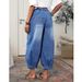 Elegant Casual High Waist Wide Leg Pants For Women Retro Style Denim With Elastic Waistband Lengthening Effect Plus Size_ecoleips.com