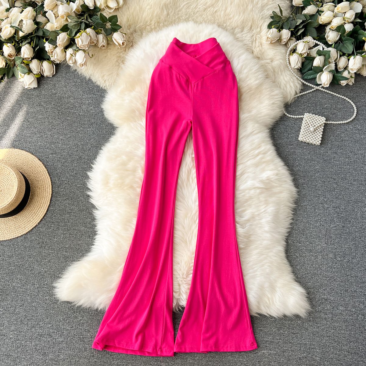 Women's Clothing Ins Wear Casual Pants Female Niche High Waist Slim Fit Flared Trousers Sexy Body Showing Yoga Pants_ecoleips.com
