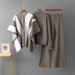 K New Color-block Fashion Knitted Suit With Shawl Round Neck Sweater Loose Wide-leg Pants Three-piece Set For Women_ecoleips.com