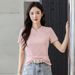 New Chinese Style Slim Fit Cotton O-neck T-Shirt Women's Button Front Solid Color Short Sleeve Casual Top_ecoleips.com