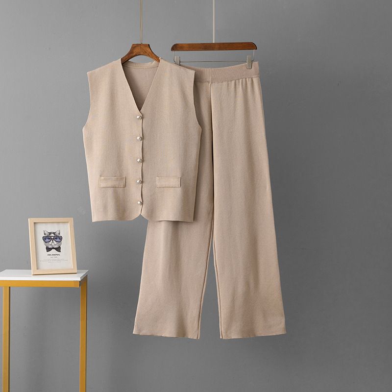 Women's Cross Border Cardigan Knit Set Single Breasted V Neck Top Casual Sporty Wide Leg Pants Spring Summer Loose Fit_ecoleips.com