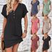 Summer Women's Clothing Fashionable Versatile Buckle V Neck Raglan Shoulder Rolled Sleeve Solid Color Dress 2026 American Style_ecoleips.com