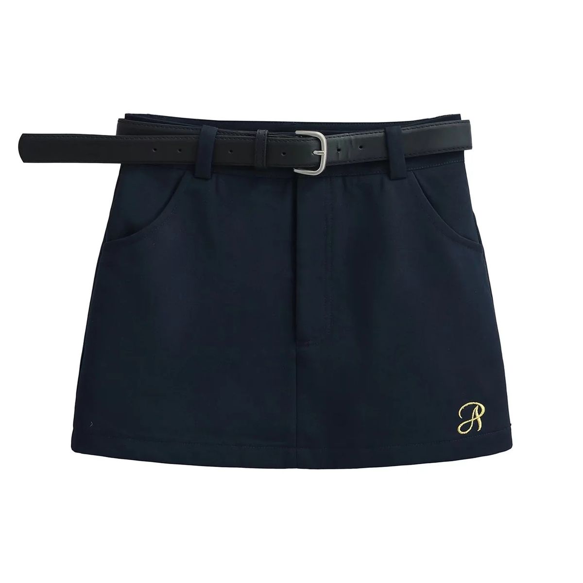 Women's Clothing Hot Girl Sexy High Waist Retro A Line Short Skirt With Belt Letter Embroidery Anti Exposure Hip Skirt_ecoleips.com