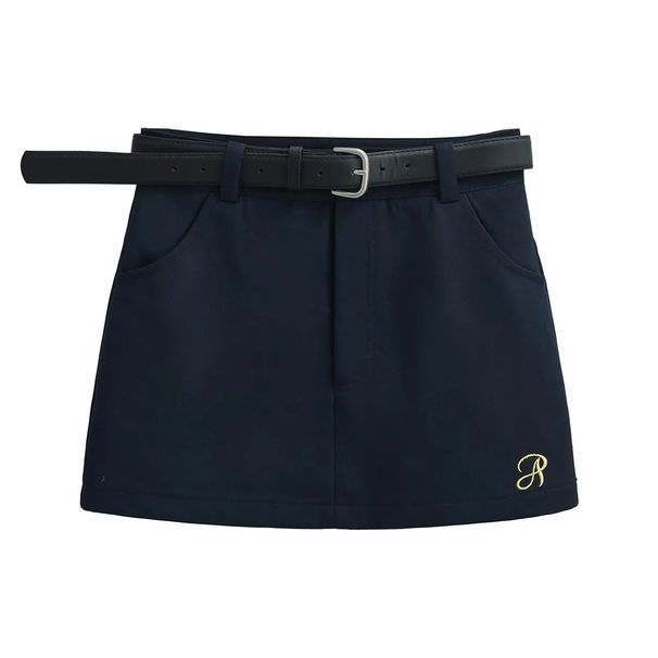 Women's Clothing Hot Girl Sexy High Waist Retro A Line Short Skirt With Belt Letter Embroidery Anti Exposure Hip Skirt_ecoleips.com