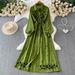 Women's French Retro Long Sleeve Dress Heavy Embroidery Lapel Loose Fit Slimming Casual Cardigan Summer Dress_ecoleips.com