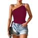 Women's Sexy Off-Shoulder Halter Top With Elasticated Straps And Short Sleeves Regular Fit Polyester Tank Top For Spring/Summer_ecoleips.com