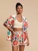Tropical Print Women's Lounge Set Short Sleeve Button-Up Shirt Elastic Waist Shorts 18 Color Options S-5XL_ecoleips.com