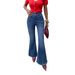 High-Waisted Flared Jeans For Women – Vintage Double Button, Raw Hem, Stretchy Denim (S-Xl, Dark Blue, Retro & Slimming Fit)_ecoleips.com