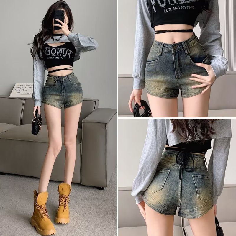 2025s American Style High Waist Denim Ultra Shorts For Women 2025 New Summer Slim Fit Petite Girl A-line Hot Pants_ecoleips.com