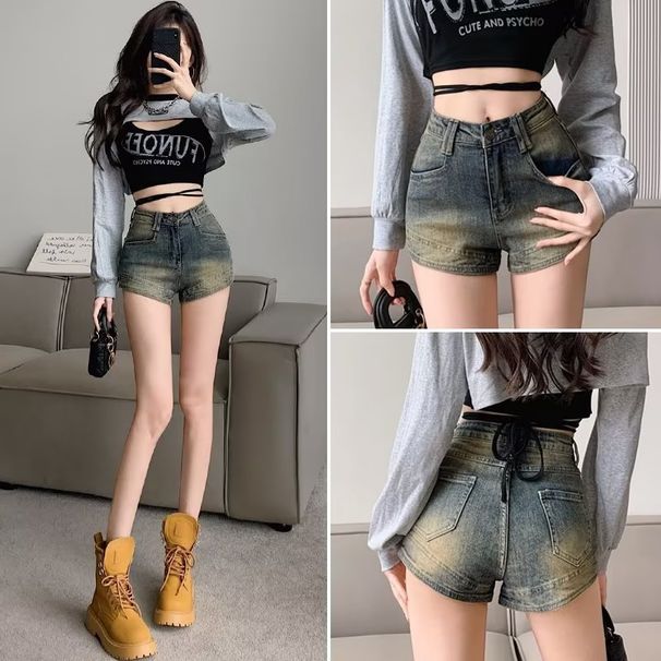 2025s American Style High Waist Denim Ultra Shorts For Women 2025 New Summer Slim Fit Petite Girl A-line Hot Pants_ecoleips.com