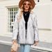 Women's Clothing Fashion Casual Short V Neck Ladies Faux Fur Artificial Fur Coat Tops_ecoleips.com
