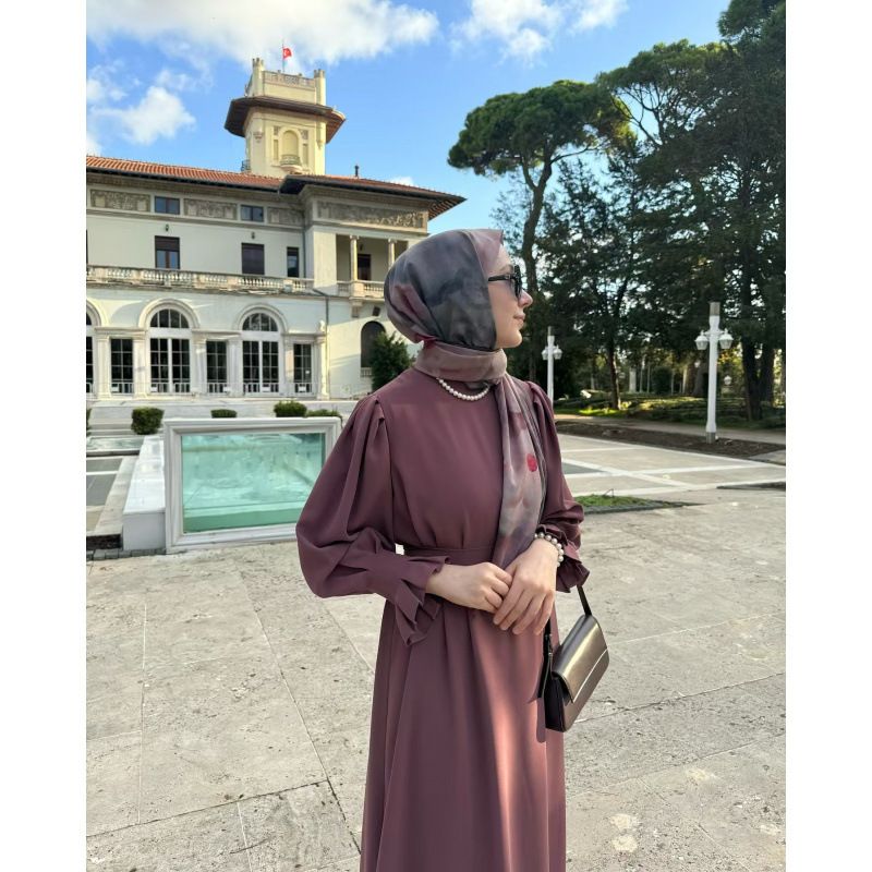 Verve New Women's Muslim Slim Fit Elegant Waist-Cinching Long Robe Dress_ecoleips.com