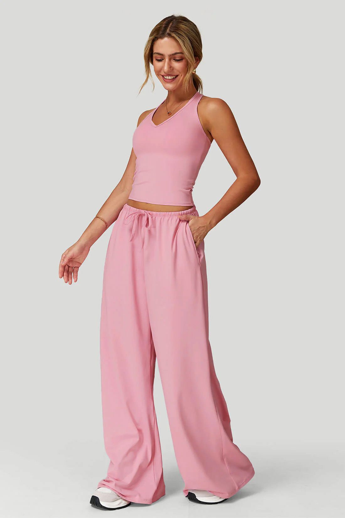 Women's Clothing Comfortable Two Piece Set Backless Wide Leg Trousers Sporty Casual Design Beautiful Loose Fit Pant Set_ecoleips.com