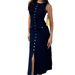 Women's Knitted Ribbed Max Dress Elegant E Commerce From Europe And America Round Neck Sleeveless Button Down Slim Fitting Flattering Silhouette_ecoleips.com