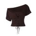 European And American Women's Clothing 2026 Summer New Fashion Solid Color Temperament Elastic Waist Lace-up Top T-shirt_ecoleips.com
