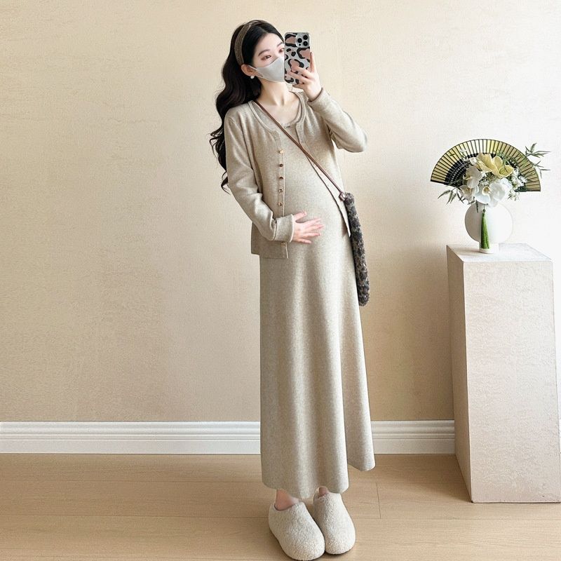 Autumn New Korean Fashion Knitted 2-Piece Maternity Dress_ecoleips.com