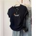 Grey Puppy Themed Short Sleeve T-Shirt for Women Slim Fit Summer Design Casual Short Style Top_ecoleips.com