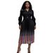 Spring Fashion Women's Slim Fit Dress Lantern Sleeve Collar Pleated Skirt Versatile Simple Style_ecoleips.com