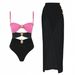 2025 European and American foreign trade new bikini skirt swimsuit solid color splicing one piece swimsuit female_ecoleips.com