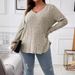 Women's Plus Size V-Neck Long Sleeve T-Shirt - Soft Brushed Striped Casual Top, Loose Fit Pullover For Autumn & Winter_ecoleips.com