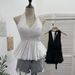 Women's Polka Dot Halter Neck Backless Tank Top With Bow Tie Waist Slimming Short Sleeve Summer Fashion Top_ecoleips.com