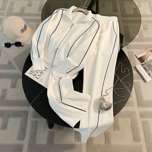 Autumn Street Style Sports Suit For Women Fashion Casual Youthful Zipper Sweatshirt Wide-leg Pants Two-piece Set_ecoleips.com