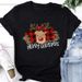 Women's Christmas-themed T-shirt With Christmas Tree And Santa Claus Designs, Round-neck, Loose-fitting Top For Women_ecoleips.com