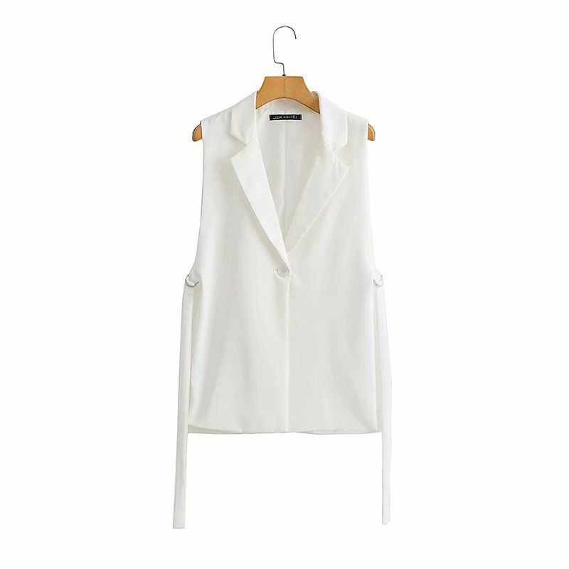 Women's clothing Spring New Women's Style Lapel Sleeveless Side Ribbon Design Suit Vest Jacket Women's 6IS009_ecoleips.com