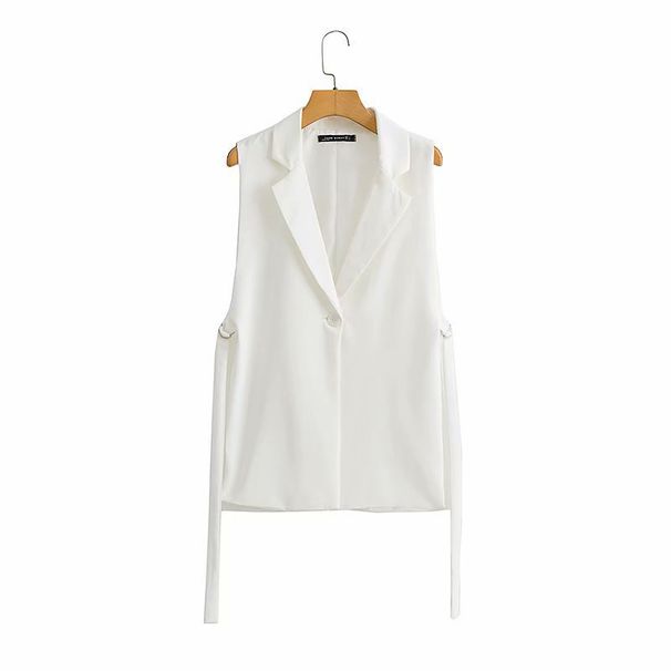 Women's clothing Spring New Women's Style Lapel Sleeveless Side Ribbon Design Suit Vest Jacket Women's 6IS009_ecoleips.com
