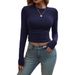 Autumn And Winter Round-Neck T-Shirt, Long-Sleeved Top, Elegant And Fitted, Solid Color Base For Women_ecoleips.com