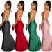 Women's Clothing Solid color sexy halter wrap breast halter strap sheath long dress_ecoleips.com