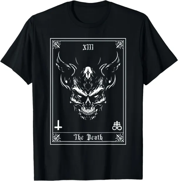 Women's T-Shirts Vintage Tarot Card Death Satanic Occult Satan Unholy Horror T-Shirt_ecoleips.com