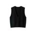 Aria Basics Women's V-neck Loose Pullover Outerwear Waistcoat Wholesale Versatile Black Knitted Vest_ecoleips.com