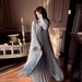 Women’s Clothing spring new printed folded slanted shoulders to show temperament floor length long skirt dress_ecoleips.com