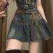 Chic Fashion Denim Summer New Sleeveless Top High Waist Pleated Short Skirt Suit Trendy_ecoleips.com