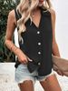 K New Women's Solid Color V-neck Loose Sleeveless Twist Button Vest Shirt For Women_ecoleips.com