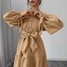 Cross-border European And American Women's Fashion New Stylish Lace-up Long-sleeve Puff-sleeve Dress_ecoleips.com