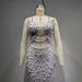 Women's Clothing White Pearl Series Deep V Neck See Through Mesh High Waist Slim Stage Banquet Dress_ecoleips.com
