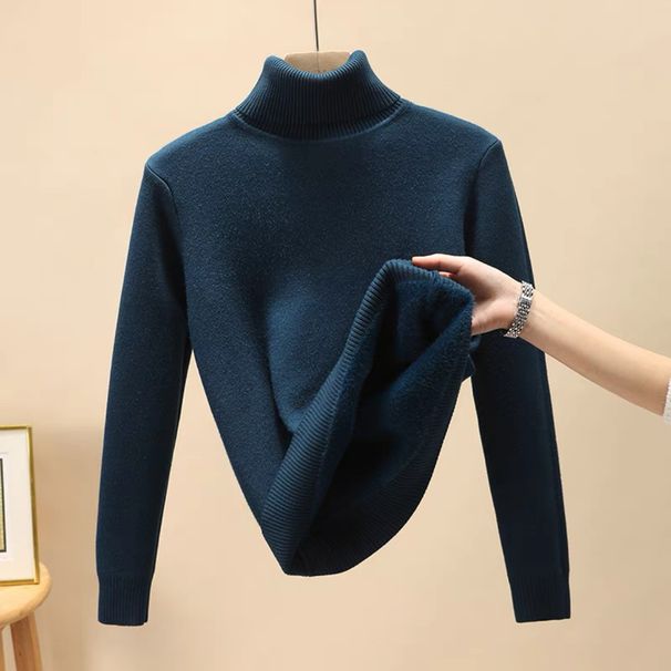 Women's High Neck Fleece Sweater - Winter Warm Tops, Thickened All-in-One Thermal Shirt For Autumn & Winter (Plum/Black/Dark Blue)_ecoleips.com