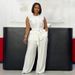 Women's Clothing Commuter Casual Round Neck Tie Sleeveless Cardigan Vest Wide Leg Pants Two Piece Set_ecoleips.com