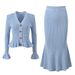 Elegant French-Inspired Knit Set | Flutter Sleeve Top & Mermaid Skirt | Luxe Two-Piece Outfit_ecoleips.com