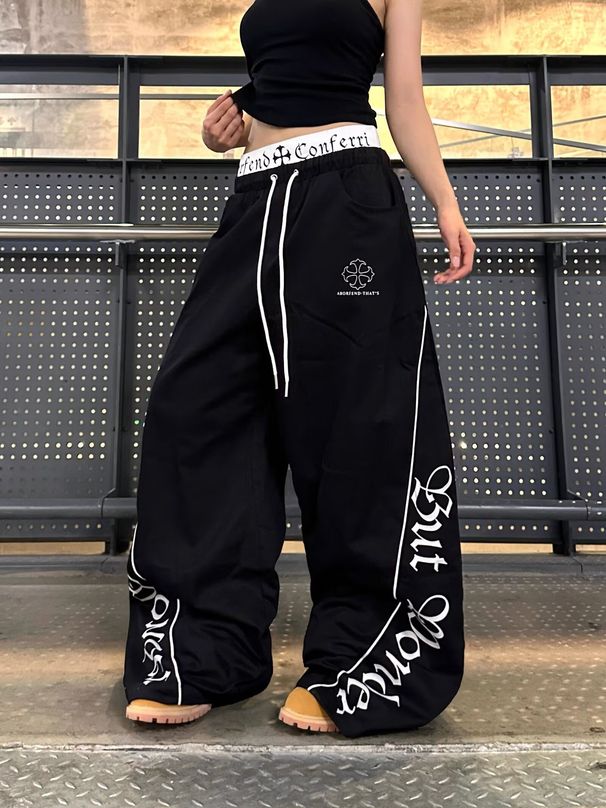 Women's Hip Hop Street Dance Sweatpants Casual Patchwork American Letter Print High Waist Jazz Dance Curved Pants Autumn_ecoleips.com