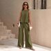 Sleeveless Round Neck Top And Relaxed Pants Two-Piece Set, 100% Cotton Comfort Womens Casual Outfit, Versatile Lounge And Daily Wear_ecoleips.com