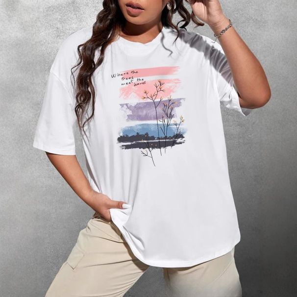 European And American Foreign Trade Cotton Short Sleeve T-Shirt For Women Loose Mid-Length Printed_ecoleips.com